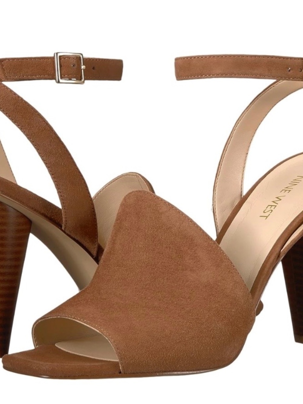 Nine West Quilty cone heels ankle strap suede sandals mules womens 9 nude boho